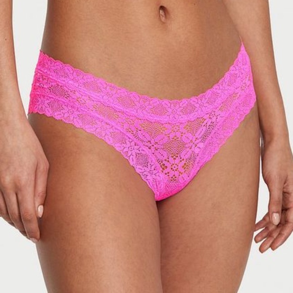 Victoria's Secret The Lacie Crochet Lace Cheeky Pink Festival Large NEW - Picture 1 of 3
